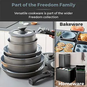 Tower T800203 Freedom 3 Piece Cookware Set with Ceramic Coating, Stackable Design and Detachable Handle, Graphite, Aluminium