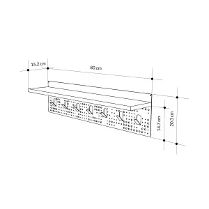 Decortie Modern 7 Hooks Wall Mounted Popy Hanger with Floating Shelf Laser-cut Metal Surface White