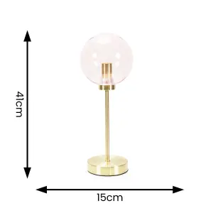 ValueLights Frenchie Brushed Gold Metal Table Lamp with Pink Tinted Glass Globe Shade - LED Bulb Included