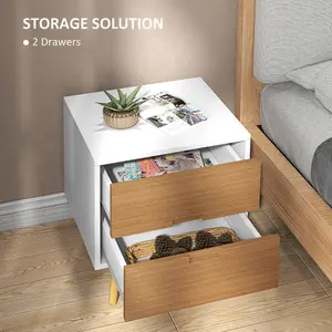 HOMCOM Bedside Table with 2 Drawers for Bedroom, Living Room