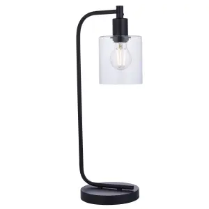 Torton Matt Black with Clear Glass Shade Modern 1 Light Table Light