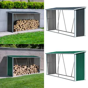 11x3ft Green Outdoor Garden Firewood Shed Storage Metal Log Store