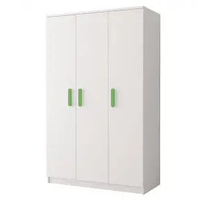 Smyk SM-19 White Matt Hinged Wardrobe 120cm with Vibrant Lime Green Handles