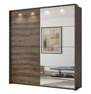 Century Sliding Door Wardrobe W2280mm H2400mm D640mm - Oak Monastery Finish with Reflective Elegance