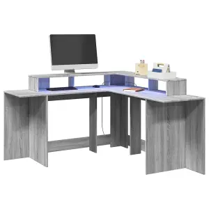 Berkfield Desk with LED Lights Grey Sonoma 152x152x91 cm Engineered Wood