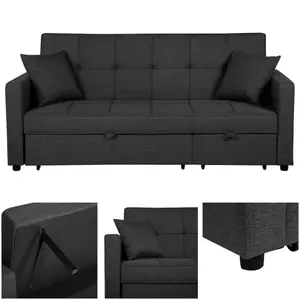 Solana Botton Tuffted 3 Seater Pull Out Sofa Bed Dark Grey