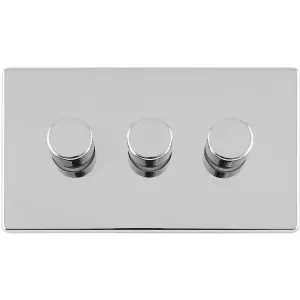 3 Gang Rotary Dimmer Switch 2 Way LED SCREWLESS POLISHED CHROME Light Dimming