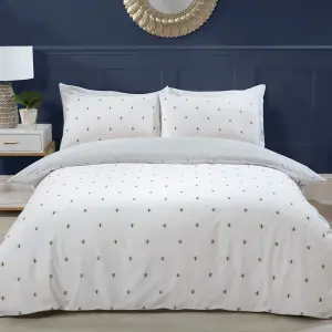 Sleepdown Bumble Bee White Grey Hexagon Honeycomb Duvet Set Quilt Cover Bedding King Size