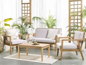 Garden Conversation Set Light Acacia Wood With Taupe Cushions Sofa With Armchairs And Coffee Table Beliani