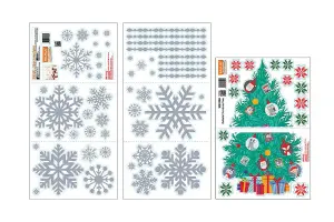 Silver Christmas Snowflakes and Friends Tree, Stickers, Xmas Wall Art, DIY Art