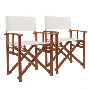 Charles Bentley FSC Wooden Pair of Folding Directors Chairs Cream Pop-Up Garden