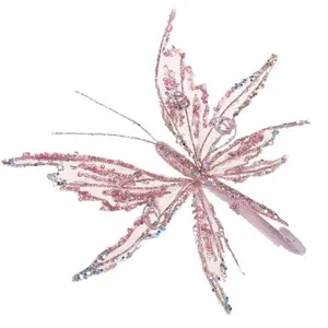 Fabric and Glitter Two Tone Butterfly Clip Shaped Ornament Pink