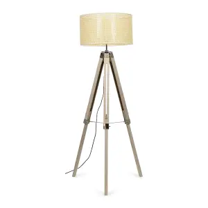 ValueLights Clipper Scandi Brown Floor Lamp and E27 GLS LED 6W Warm White 3000K Bulb