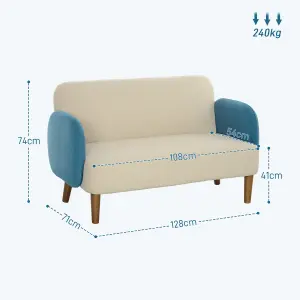 HOMCOM Modern 2 Seater Sofa w/ Rubber Wood Legs 130 x 74 x 76cm Cream Blue