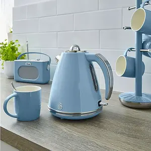 Swan Retro Blue Kettle and 4 Slice Toaster Set