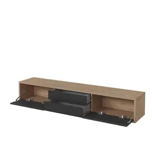 Chic Frida 39 Floating TV Cabinet 1800mm in Light Oak & Anthracite - Contemporary Media Unit H320mm D360mm