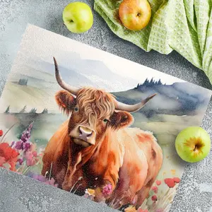 Textured Glass Chopping Board Watercolour Highland Cow - Large