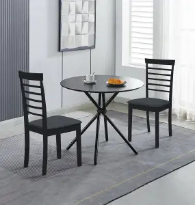 Hallowood Furniture Cullompton Small Round Dining Table 90cm with 2 Black Finish Fabric Chairs