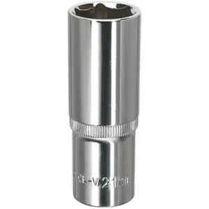 Premium 21mm Forged Steel DEEP Drive Socket - 1/2" Square Drive with Polished Chrome Finish