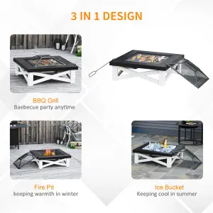 Outsunny 86cm Square Garden Fire Pit Table w/ Poker Mesh Cover Log Grate