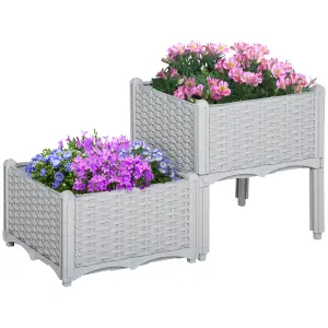 Outsunny 2-pieces Elevated Flower Bed Vegetable Herb Planter Plastic, Grey