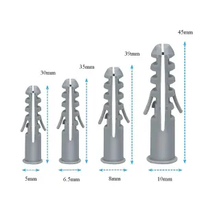 52 x Plasplugs Assorted Wall Raw Fixings for Concrete Brick and Plasterboard