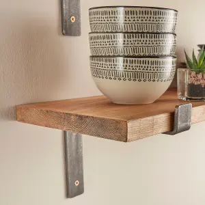 Rustic Wooden Shelves with Brackets -80cm Wall Shelves Pack of 2 - 22.5cm Deep