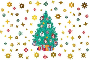 Christmas Tree and Golden Snowflakes Window Stickers DIY Wall Home Decorations