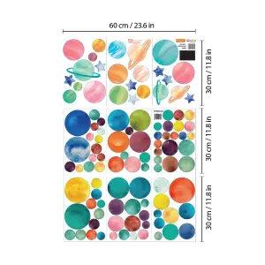 Walplus Combo Kids Wall Sticker - Colourful Dots And Planets PVC