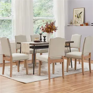 Yaheetech 2PCS Beige Upholstered Dining Chairs with Nailhead Trim