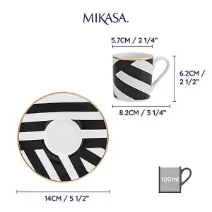 Mikasa Luxe Deco Geometric Stripe Set of 2 100ml Espresso Cups & Saucers