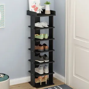 7 Tier Black Freestanding Shoe Rack Shoe Storage Organizer Stand Display Shelf for Hallway Entryway