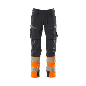 Mascot Accelerate Safe Trousers with Kneepad Pockets - Dark Navy/Hi-Vis Orange   (33.5) (Leg Length - Regular)