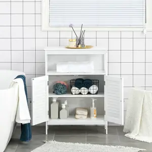 kleankin Wooden Bathroom Floor Cabinet with Door Corner Storage Oragnizer White