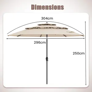 Costway 296cm 3 Tier Outdoor Umbrella Auto-tilt Patio Umbrella W/ Double Vented