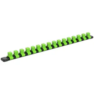 Premium 1/2-Inch Square Drive Bit Holder with 16 Socket Capacity and Green Retaining Rail