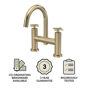 Connect Bath Filler Tap with Crosshead Handles - Brushed Brass - Balterley