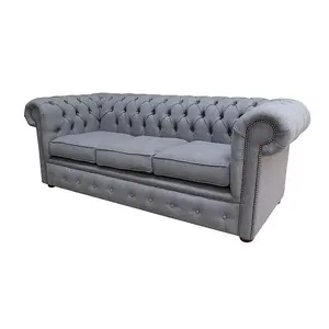 Chesterfield Handmade 3 Seater Sofa Settee Bacio Pewter Grey Fabric In Classic Style