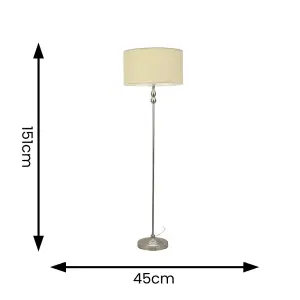 ValueLights Maggie Brushed Chrome Candlestick Floor Lamp with Natural Shade with LED Bulb