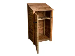 Wooden tool store, garden storage with shelf W-99cm, H-180cm, D-88cm - brown finish