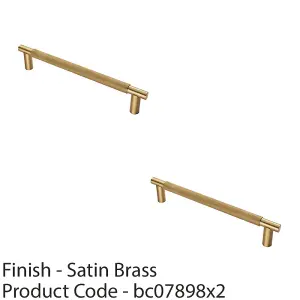 2 PACK - Luxury T Bar Knurled Pull Handle - 450mm Satin Brass - Kitchen Door Cabinet