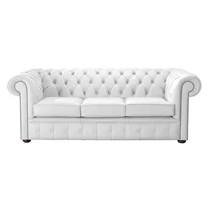 Chesterfield 3 Seater Shelly Winter White Leather Sofa Bespoke In Classic Style