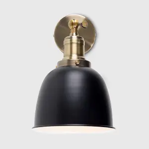 ValueLights Wilhelm 2 x Antique Brass Adjustable Wall Lights with Black Dome Shades and LED Bulb