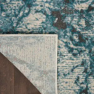 Ivory Teal Abstract Luxurious Modern Easy to clean Rug for Dining Room Bed Room and Living Room-66 X 229cm (Runner)