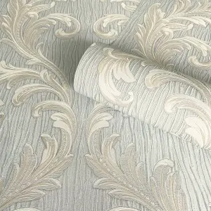 Belgravia Décor Tiffany Scroll Silver Textured Wallpaper