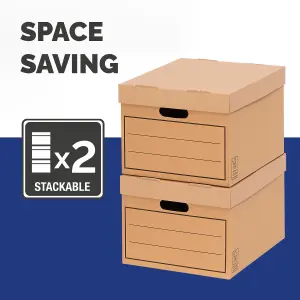 10 BANKERS BOX Multi Use Storage Boxes with Lids Cardboard Storage Box W32 x H25 x D39cm Pack of 10 Brown