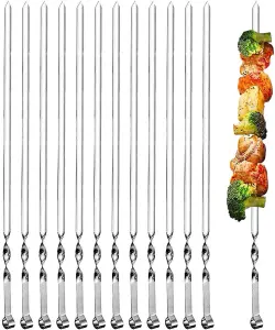 Ram 12 X Kebab Skewers, Set of 12 Stainless Steel BBQ Grilling Skewers