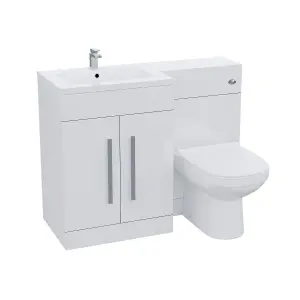 Nes Home 1100mm Left Hand Basin White Vanity Cabinet and WC BTW Toilet Aubery