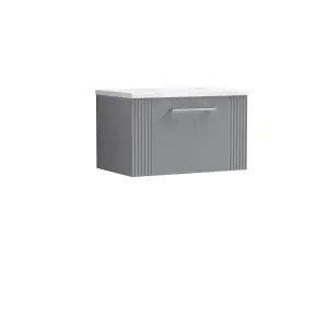 Retro 1 Drawer Wall Hung Vanity Unit with Sparkling White Laminate Worktop - 600mm - Satin Grey - Balterley