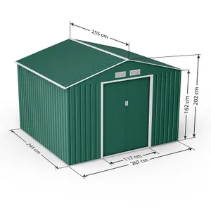 BillyOh Ranger Apex Metal Shed With Foundation Kit - 9x8 Dark Green